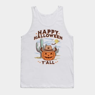 Western Halloween Happy Halloween Y'all Jack O Lantern Retro Pumpkin Tank Top